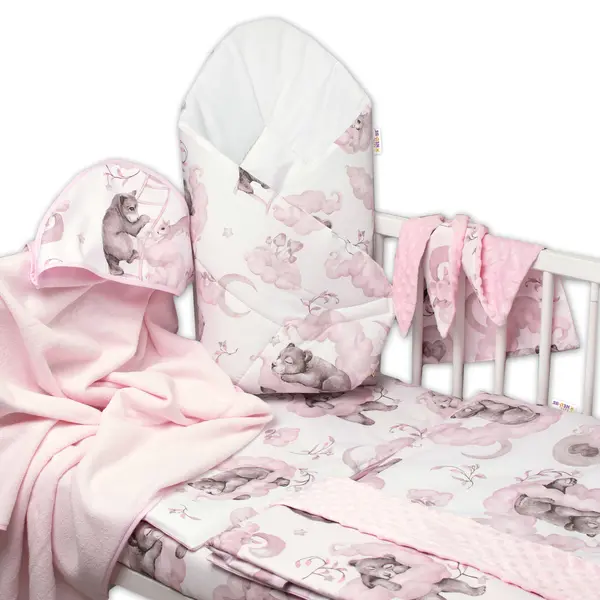 Baby Nellys 6-ti dílná výhod. sada s dárkem pro miminko , 135x100 Zvířátka na mráčku,růžová