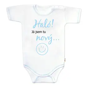 Baby Nellys Body kr. rukáv s vtipným textem, Haló!Já jsem tu nový, vel. 62