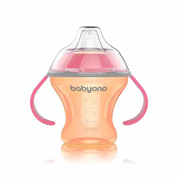 Babyono Nekapající hrneček s měkkým pítkem - oranžovo/růžový