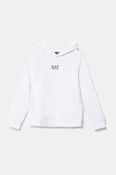 Dětská bavlněná mikina EA7 Emporio Armani bílá barva, s potiskem, 7B000024 AF10380