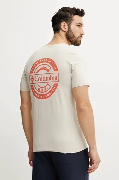 Bavlněné tričko Columbia Rapid Ridge béžová barva, s potiskem, 1934824