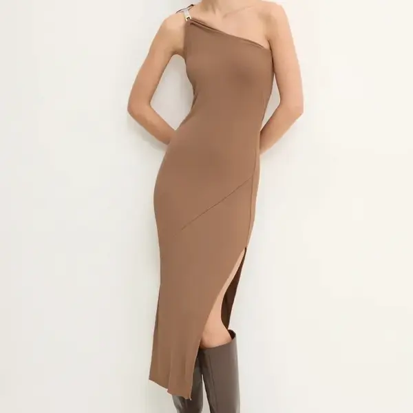 Šaty Rick Owens Lilies hnědá barva, midi, LI02D5534CVI