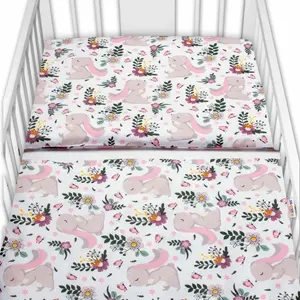 Baby Nellys 2-dílné bavlněné povlečení Králíček na louce - růžová, bílá, 135x100