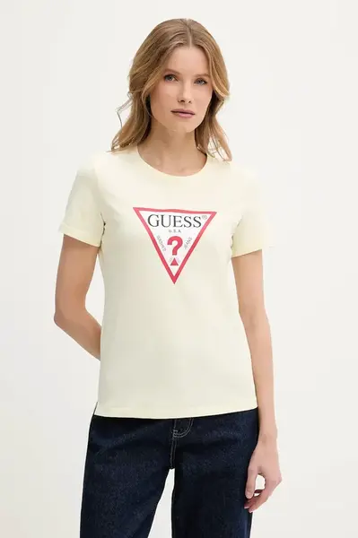 Bavlněné tričko Guess žlutá barva