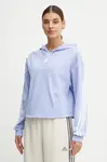 Mikina adidas Future Icons dámská, modrá barva, s kapucí, s aplikací, IW5195