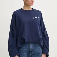 Bavlněná mikina Pinko dámská, tmavomodrá barva, s potiskem, 104281 A2BZ