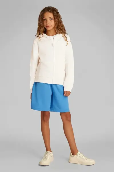 Dětská mikina Calvin Klein Jeans béžová barva, s kapucí, hladká, IU0IU00707