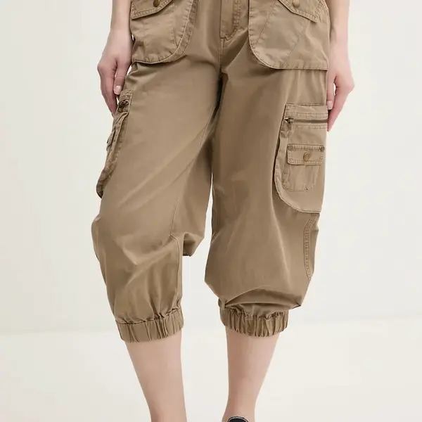 Bavlněné kalhoty Desigual LOIRA dámské, béžová barva, jednoduché, high waist, 25SWPW26