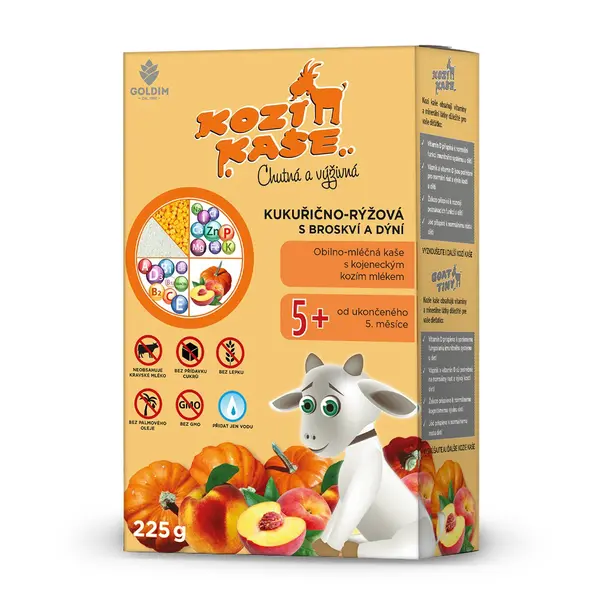 Kozí kaše Kukuřično-rýžová s broskví a dýní 5m+ 225 g