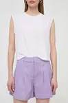 Plátěné kraťasy Silvian Heach fialová barva, hladké, high waist