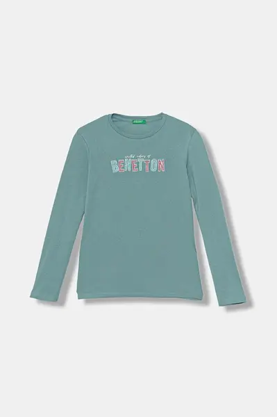 Dětské bavlněné tričko s dlouhým rukávem United Colors of Benetton tyrkysová barva, 3I9WC10Q2