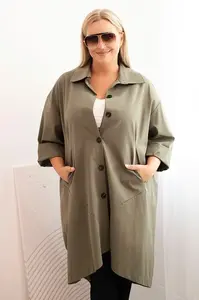 Kesi Włoski Dámský plášť Plus Size Punto s bavlnou a knoflíky khaki