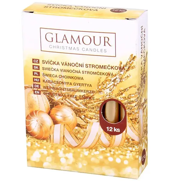Svíčka stromečková vánoční metalická 12ks 100x12 mm