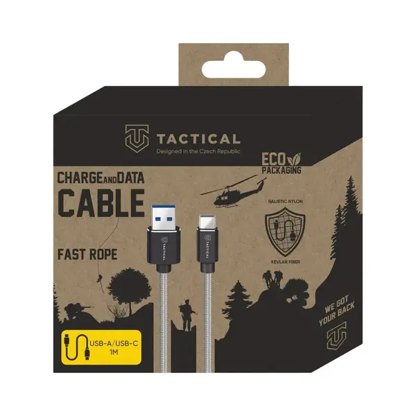 Kabel Tactical Fast Rope Aramid 2.0 Cable USB-A/USB-C 1m, šedá