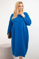 Plus size šaty s dlhými rukávmi, modré