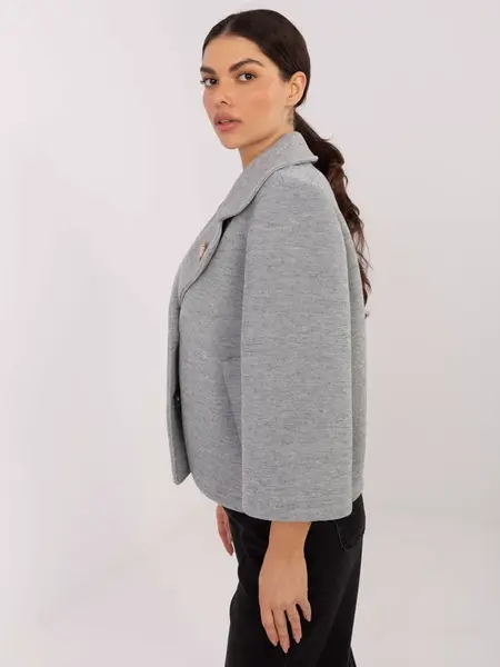 Šedý dámský kabátek s rozšířenými rukávy