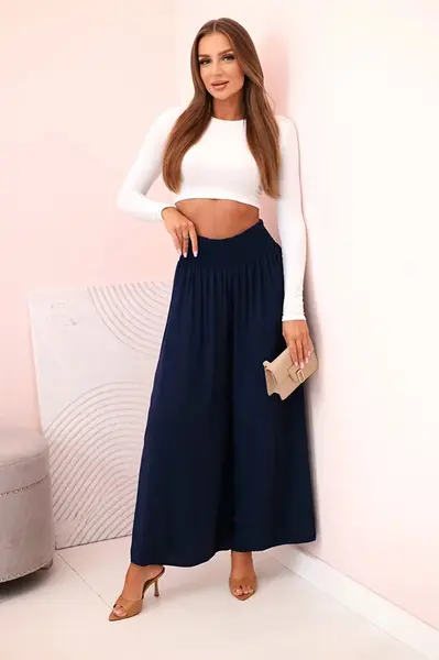 Kesi Włoski Dámske viskózové nohavice s elastickým pásom námornícka modrá