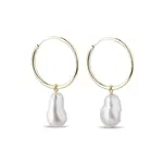 Náušnice kruhy zo žltého zlata so sladkovodnou perlou KLENOTA