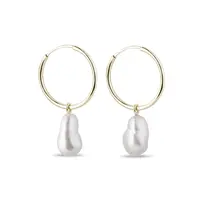 Náušnice kruhy zo žltého zlata so sladkovodnou perlou KLENOTA