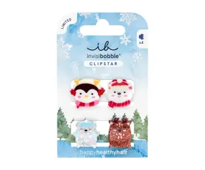 Dětské veselé skřipečky do vlasů Invisibobble Clipstar Cozy Snowy Friends - 4 ks + dárek zdarma