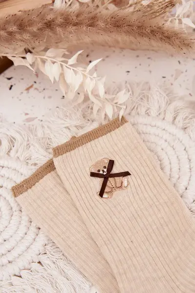 Béžové ponožky Aura.via s medvídkem