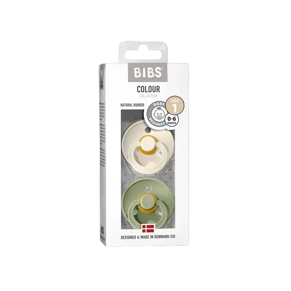 BIBS Dudlíky z přírodního kaučuku - velikost 1 Sage/Ivory 2 ks