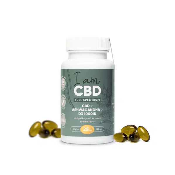 I AM CBD Full Spectrum CBD kapsle 1 500 mg, D3, Ashwagandha 60 kapslí