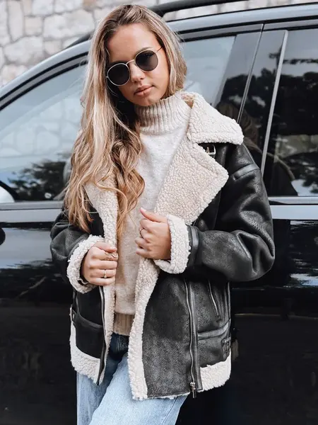 Dámská kožená bunda s kožešinou