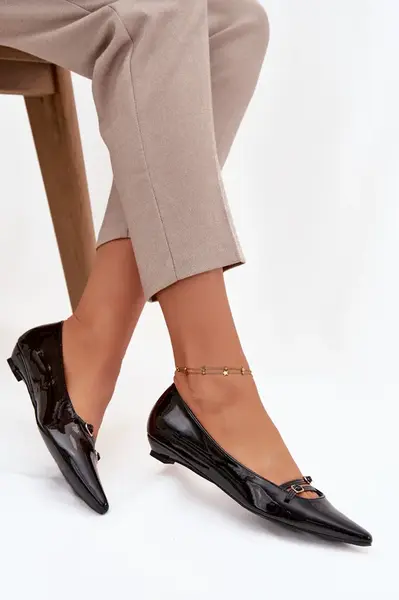 Černé lakované balerínky s třásněmi Zarelia