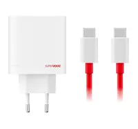 OnePlus SuperVooc 80W GaN Dual USB-A + USB-C Cestovní Nabíječka + USB-C/USB-C Kabel bílá