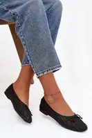 Čierne balerínky s pleteným vzorom a mašľou