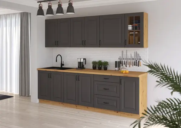Kuchyňská linka 260 cm Stilo 3 - Dub artisan + Grafit