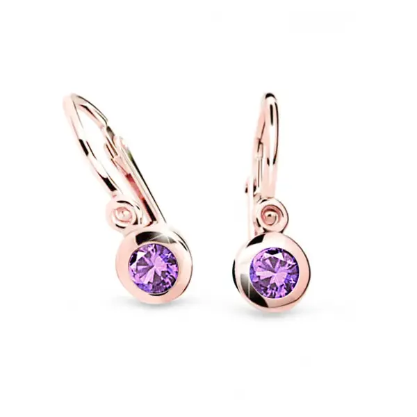 Cutie Jewellery Prekrásne detské náušnice z ružového zlata C1537-10-X-4 fialová