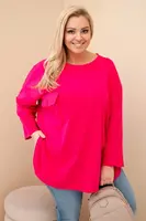 Kesi Włoski Dámska blúzka Plus Size s bavlnou, s vreckom a s podhnutým rukávom fuksia