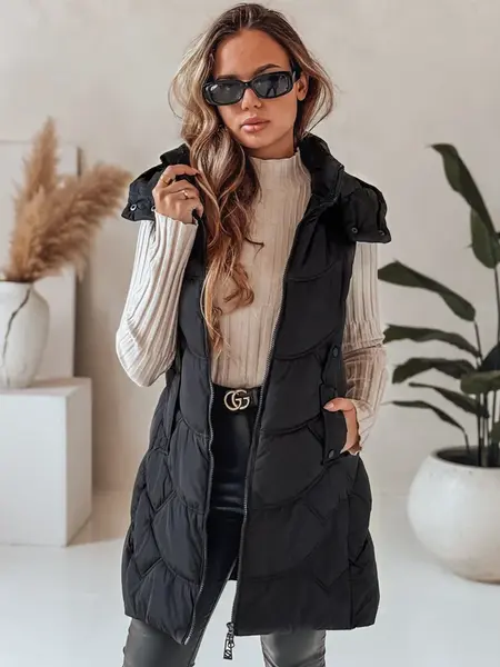 Dámská černá prošívaná vesta s kapucí