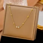 304 Stainless Steel Pave Clear Cubic Zirconia Bowknot Pendant Necklaces for Women