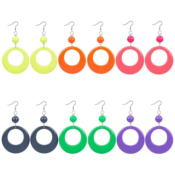 6 Pairs 6 Colors Donut Resin Dangle Earrings with Iron Pins for Women