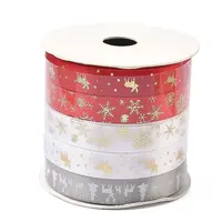 10M  5 Colors Hot Stamping Christmas Polyester Ribbons Set