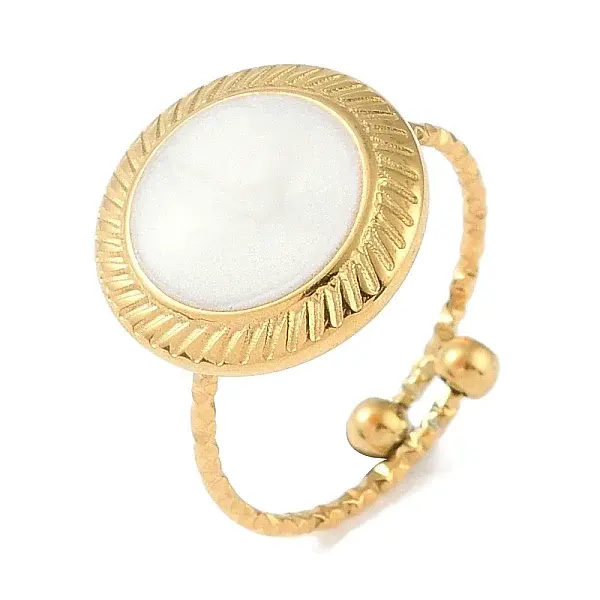 Ion Plating(IP) 304 Stainless Steel Enamel Flat Round Open Cuff Rings for Women