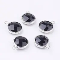 Silver Color Plated Brass Glass Flat Round Charms