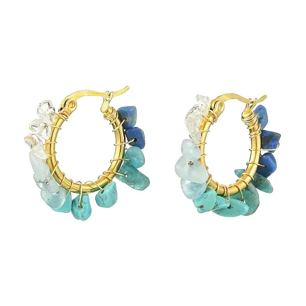 Natural Mixed Stone Chips Hoop Earrings