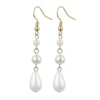 Teardrop Shell Pearl & Brass Dangle Earrings for Women