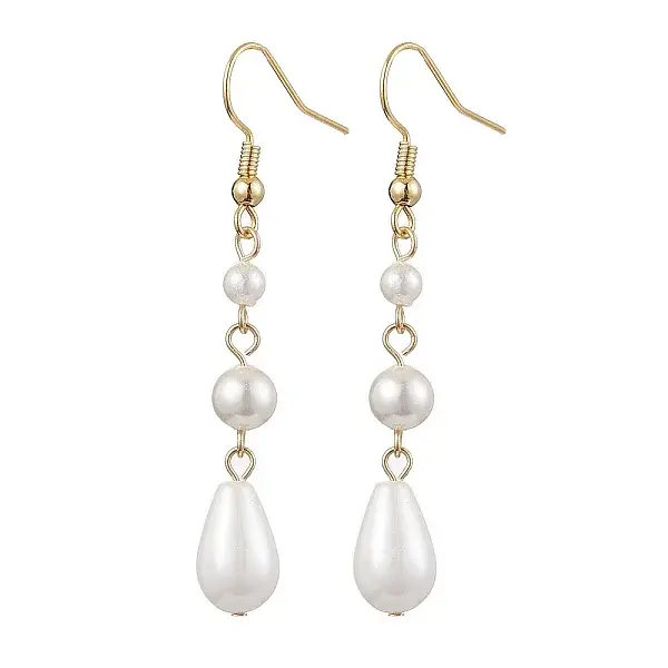 Teardrop Shell Pearl & Brass Dangle Earrings for Women