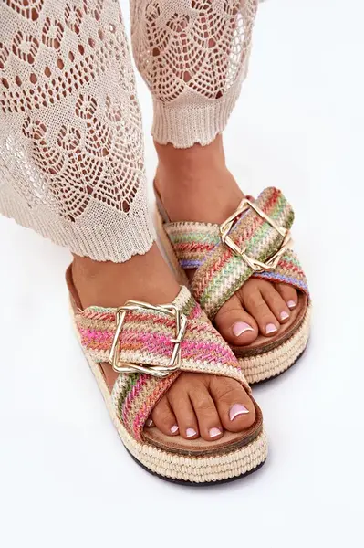 Boto Dámske Sandále Na Platforme S Pletením A Zlatou Prackou Mmultikolor Filazzia