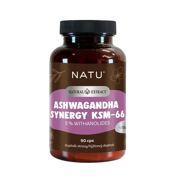 NATU Natural Extract, Ashwagandha extrakt KSM-66 (5% withanolidov) s piperinom 90 kapsúl