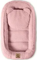 Baby Nellys Oboustranné hnízdečko s polštářkem Teddy Boucle - pudrově růžová