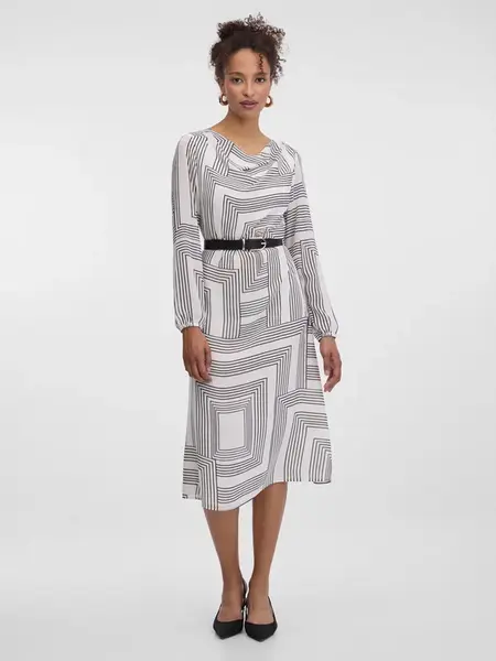 Bílé vzorované midi šaty ORSAY