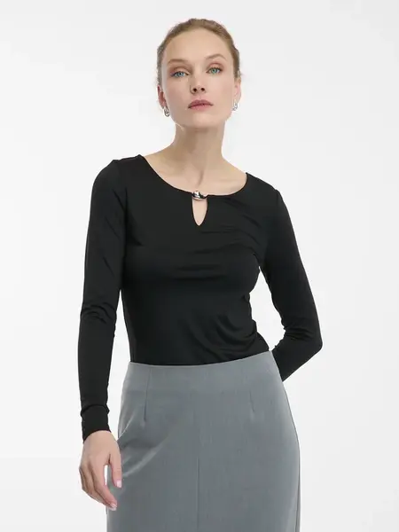 Černý dámský top s dlouhým rukávem