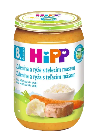 HIPP BIO JUNIOR Zelenina s rýží a telecím masem, od 8. měsíce 220 g