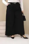 Kesi Włoski Dámské kalhoty Plus Size viskózové s širokou nohavicí a páskem černé